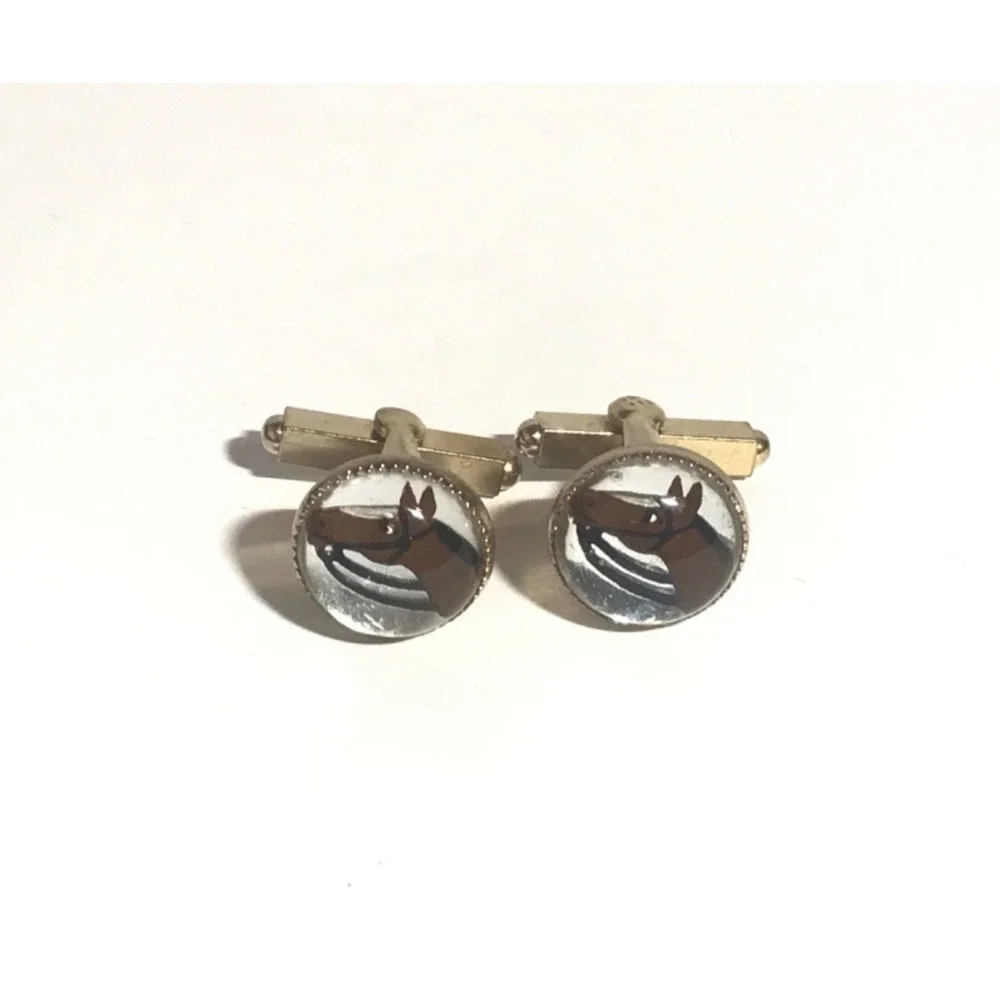 Vintage Equestrian Reverse Painted Glass Horse Head Cuff Links
